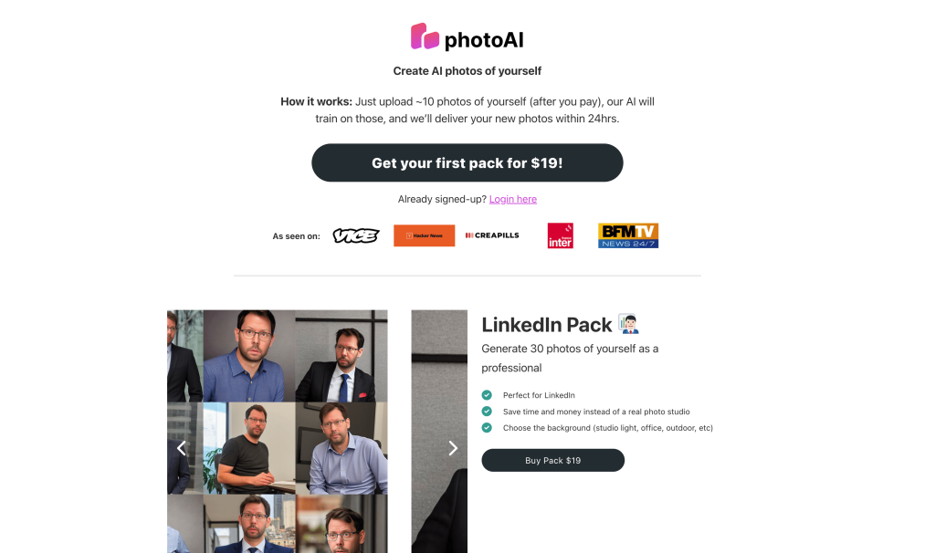 Screenshot of PhotoAI.me from https://photoai.me/