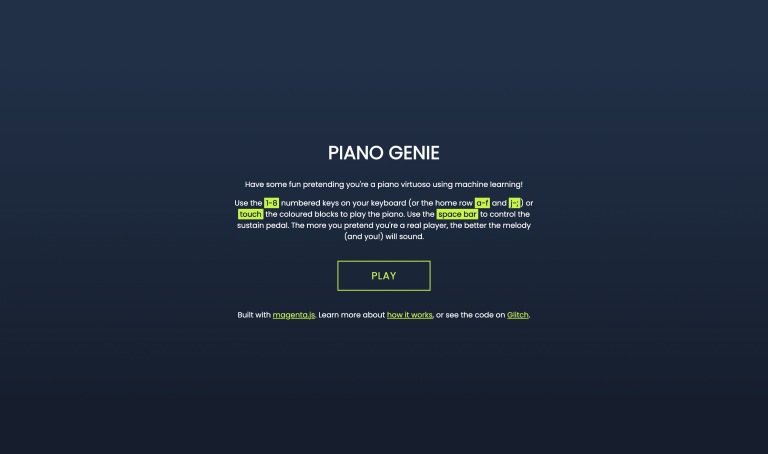 Screenshot of Piano Genie from https://piano-genie.glitch.me/