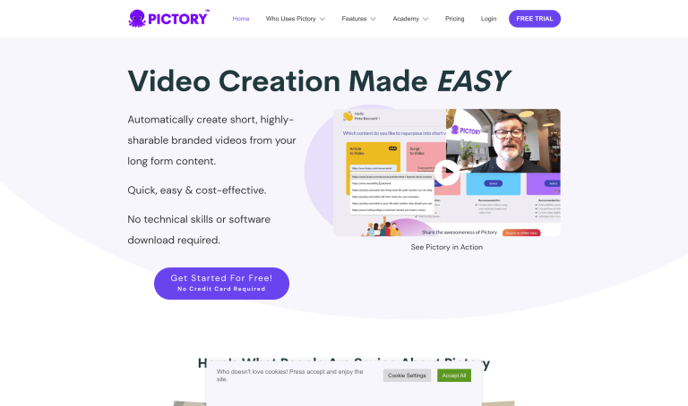 Screenshot of Pictory from https://pictory.ai/