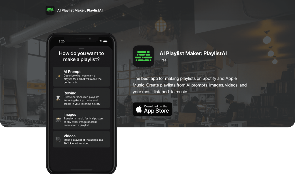 Screenshot of PlaylistAI from https://www.playlistai.app/