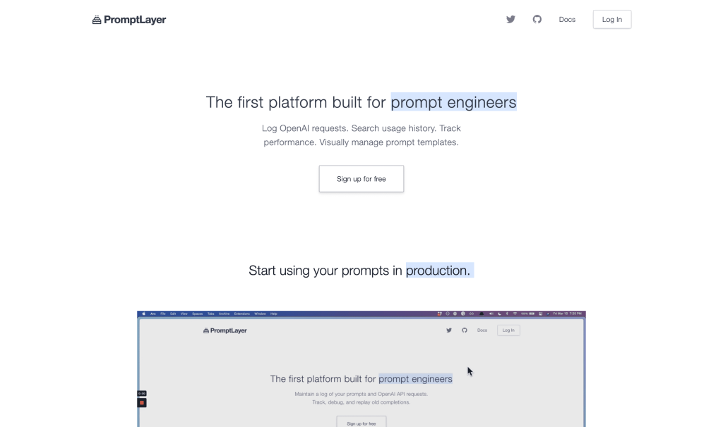 Screenshot of PromptLayer from https://promptlayer.com/