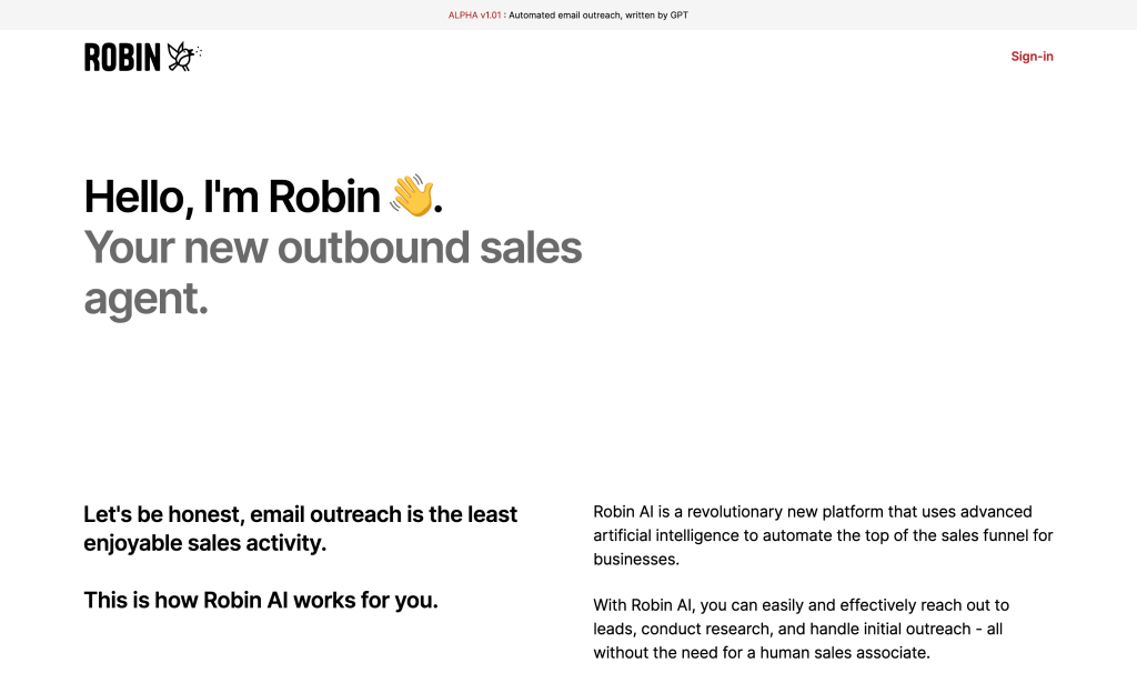 Screenshot of Robin AI from https://www.hellorobin.ai/