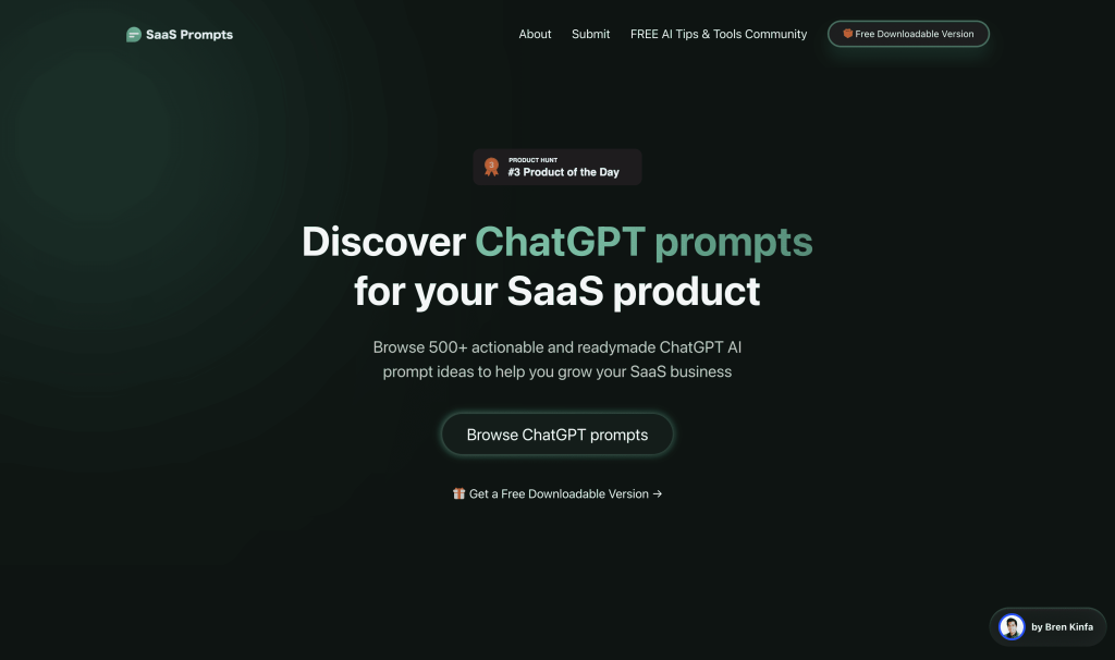 Screenshot of SaaS Prompts from https://saasprompts.com/