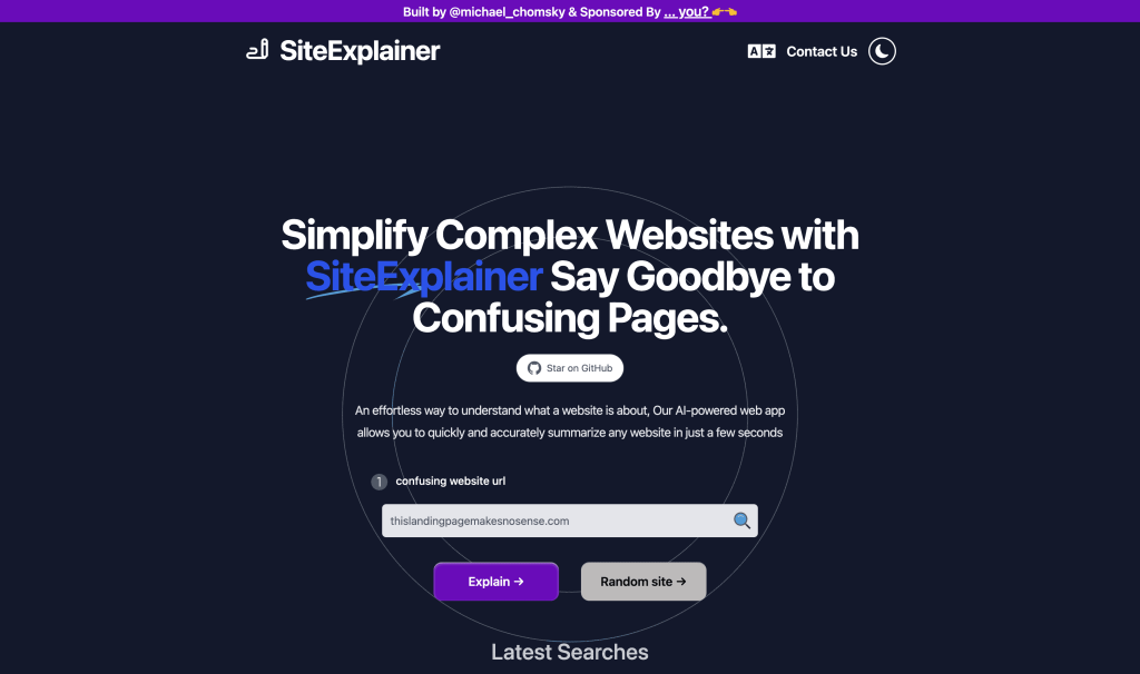 Screenshot of SiteExplainer from https://www.siteexplainer.com/