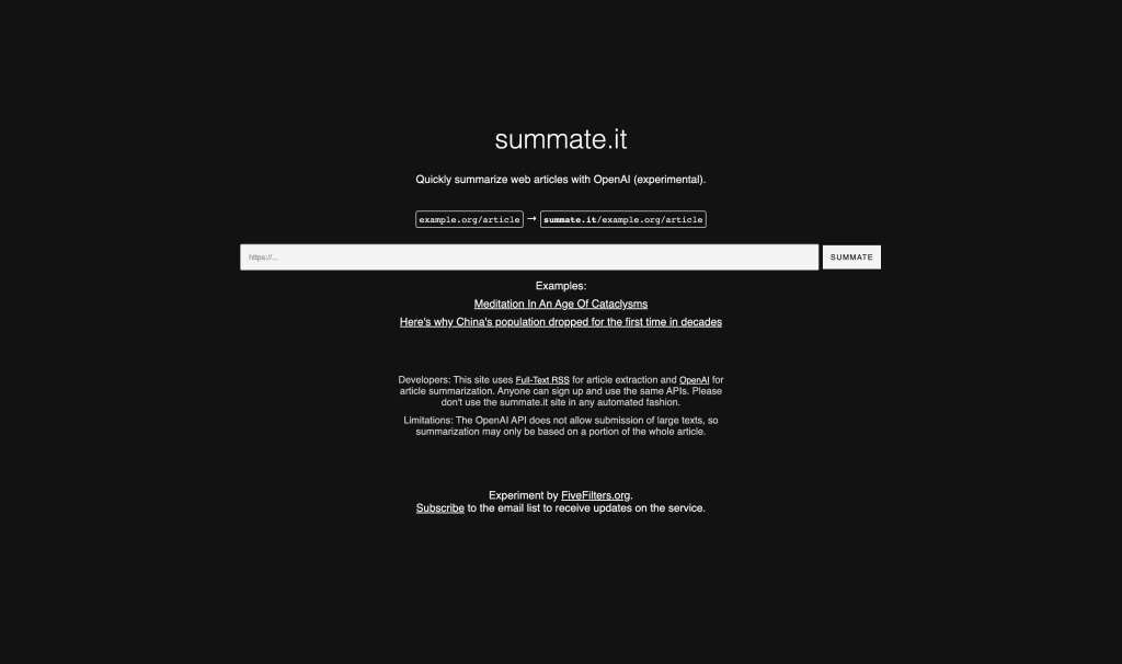 Screenshot of Summate.it from https://summate.it/