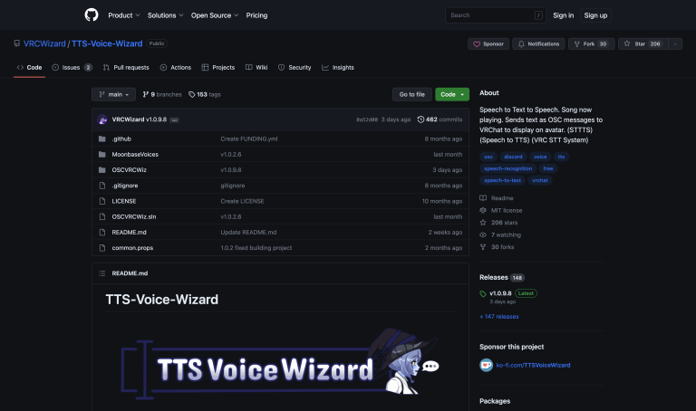 Screenshot of TTS-Voice-Wizard from https://github.com/VRCWizard/TTS-Voice-Wizard