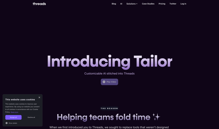 Screenshot of Tailor by Threads from https://threads.com/ai