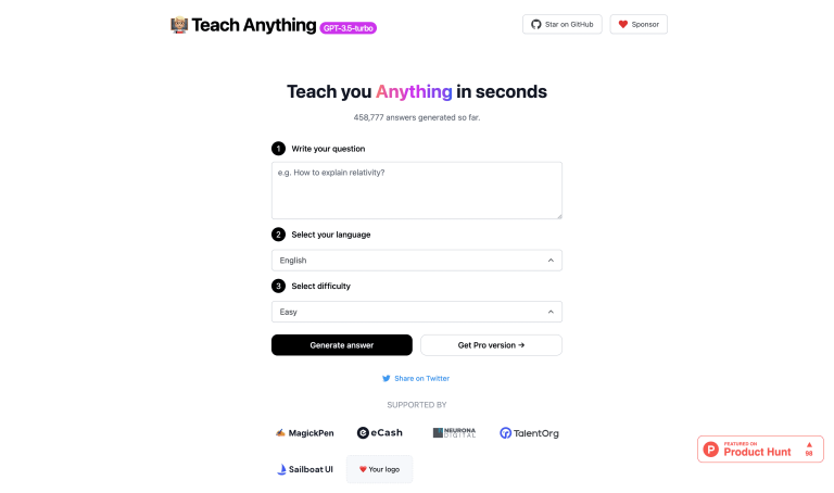 Screenshot of Teach Anything from https://www.teach-anything.com/