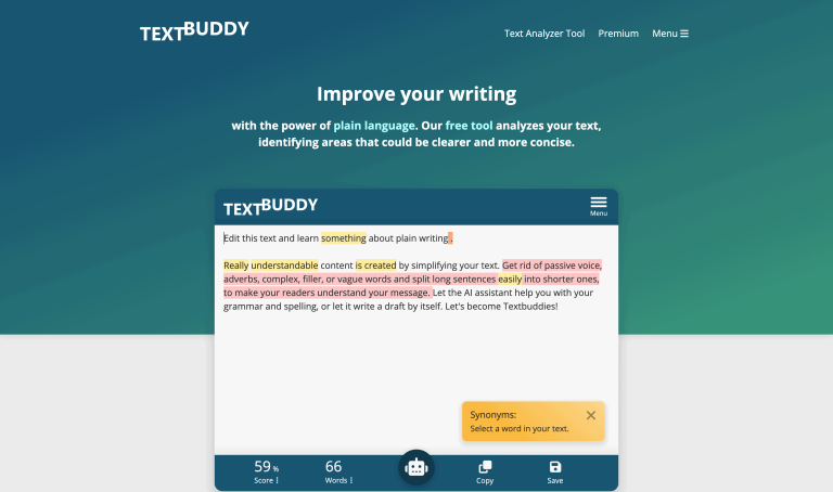 Screenshot of Textbuddy from https://textbuddy.com/