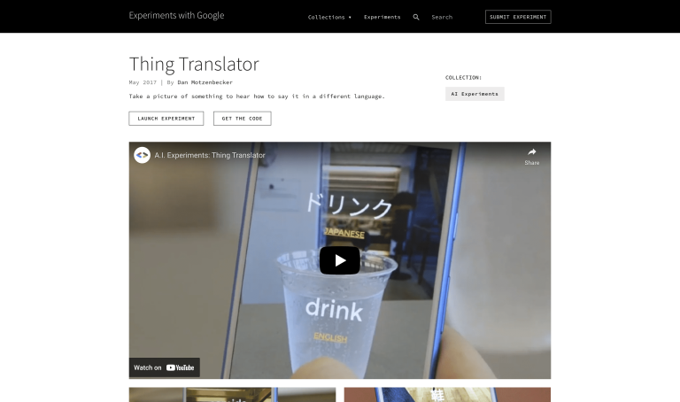 Screenshot of Thing Translator from https://experiments.withgoogle.com/thing-translator