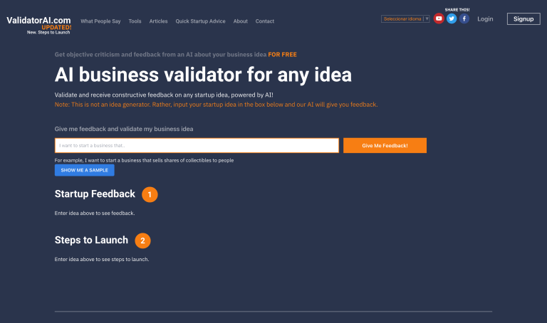 Screenshot of ValidatorAI from https://www.validatorai.com/