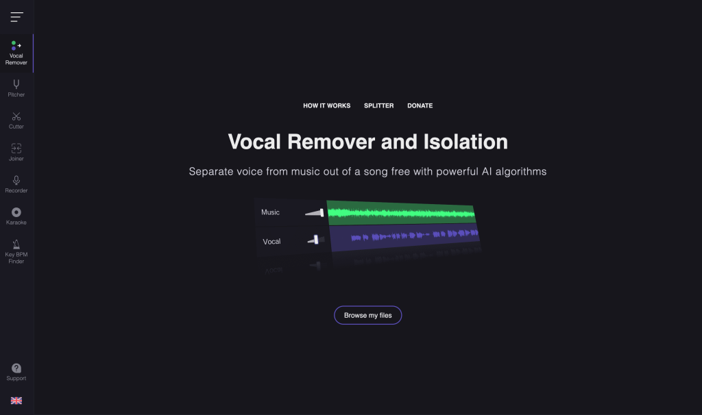 Screenshot of Vocal Remover from https://vocalremover.org/