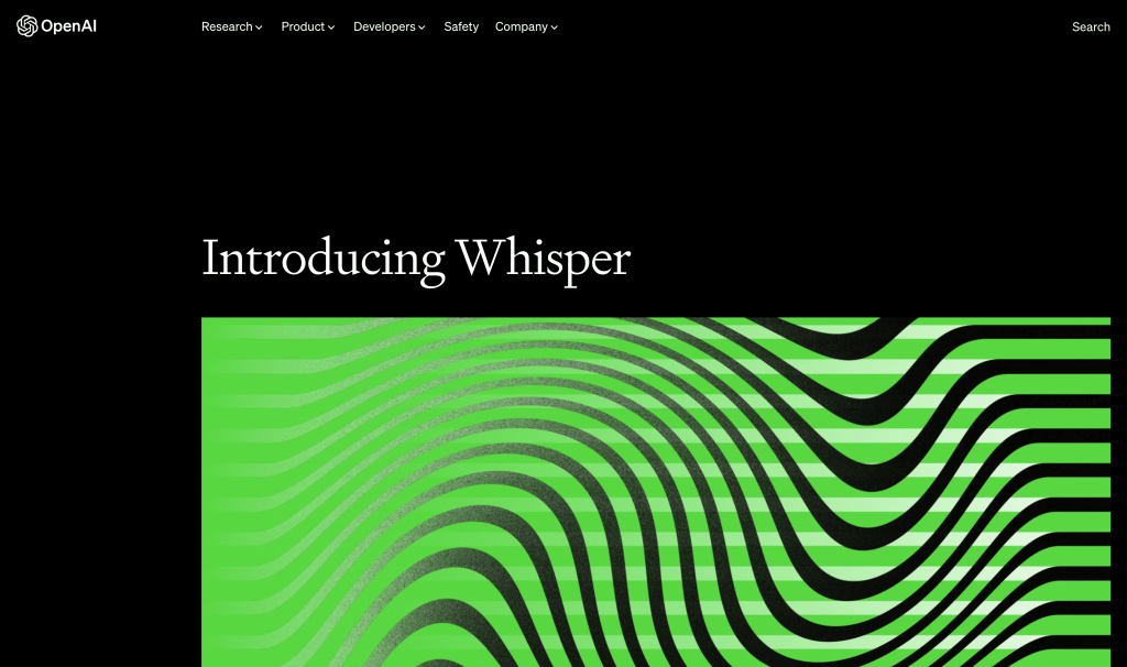 Screenshot of Whisper (OpenAI) from https://openai.com/blog/whisper/