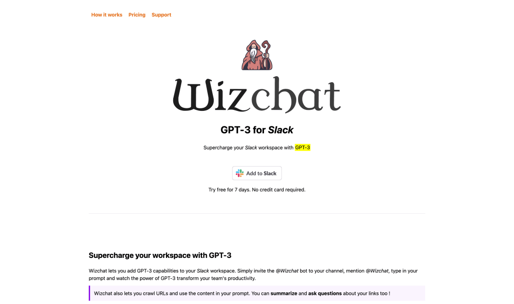 Screenshot of Wiz.chat from https://wiz.chat/