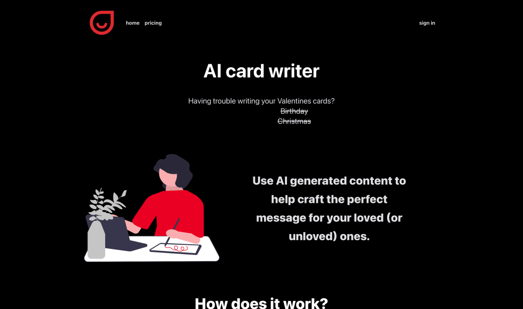 Screenshot of Write A Card from https://write-a-card.co/